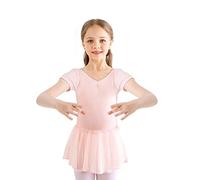 Bezioner Ragazza Balletto Leotard Vestito Danza Tutu Body Ginnastica Manica Corta con Chiffon Gonna Rosa 110