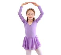 Bezioner Ragazza Balletto Leotard Vestito Danza Tutu Body Ginnastica Manica Lunga con Chiffon Gonna Viola 130