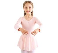 Bezioner Ragazza Balletto Leotard Vestito Danza Tutu Body Ginnastica Manica Lunga con Chiffon Gonna Rosa 150
