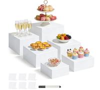 BEZORR 6 zoccoli in acrilico per alimenti, supporto bianco per dessert per buffet, torre per cupcake, alzata per torte, spettacoli di gioielli, eventi di catering (20,3 cm + 19,1 cm + 17,8 cm + 17,3