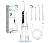 Bezvoi Irrigatore Dentale Portatile Senza Fili - 5 Modalità, 270ml, IPX7 Impermeabile, per Ortodonzia e Gengive Sensibili, 4 Bocchette, Pulizia Denti, per Casa e Viaggio, Bianco