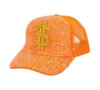 BF Souvenirs Berretto da baseball con strass al neon UV - cappello con glitter con segno dollaro, cappello per festival e feste, accessorio per discoteca per carnevale JGA (arancione)