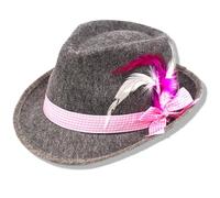 BF Souvenirs Cappello da donna ROSI - Fedora grigio con piuma rosa e bianca | Cappello per costume e festa per carnevale, Oktoberfest & JGA
