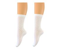 BF Souvenirs Eleganti calze da donna al ginocchio, per costume tradizionale bavarese, stile bavarese, in pizzo rimagliato a mano, per matrimonio, Oktoberfest, bianco, 39-42