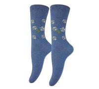 BF Souvenirs Eleganti calzini Alpi per donne e bambini con motivo stella alpina - discreto motivo floreale in stile rustico - calzini in cotone morbido - costume tradizionale naturale e montagna, Blu