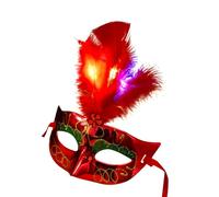 BF Souvenirs Maschera a LED Venezia con piume/maschera veneziana con piume luminose e lampeggianti, feste, carnevale, addio al nubilato, compleanno, matrimonio (rosso)