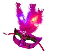 BF Souvenirs Maschera a LED Venezia con piume - Maschera veneziana con piume luminose e lampeggianti - Party Carnevale addio al nubilato compleanno matrimonio (rosa)