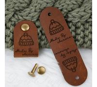 BFBZYME Etichette Personalizzate In Pelle Fatte A Mano, Targhette Personalizzate Per Abiti, Targhette Cucite A Mano Con Rivetti Decorativi, Etichette Per Cappelli Lavorati A Maglia (10 Pezzi)