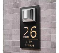 BFBZYME Targhette Personalizzate con Numeri Civici E Luce Solare - Targhette per Porte in Acrilico con Incisione Personalizzata - Insegne Luminose Moderne da Esterno per Casa/Giardino(18x32cm)