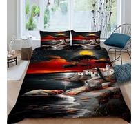 BFCATYIBZ Edifici della Luna Set Copripiumino 3 Pezzi Con Stampa 3D Landscape Illustrations Incluso Copripiumino Con 2 Federe in Microfibra Morbida E Leggera King（220x240cm）