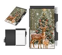 BFDHGQZC Metal Pocket Notebook with Pen, Mini Flip Memo Pad Refillable Aluminum Mini Notepad, 60 Sheets & Pen for Everyday Carry, Business, Office, Travel Gifts,Beautiful Christmas Deer