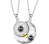 BFF - Collana con ciondolo magnetico a forma di sole e luna, 100 lingue, con scritta "I Love You", per San Valentino, Natale, compleanni, anniversari, colore: bronzo, Mittelgroße, Bronzo, No