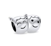 BFF Felice Sorridente Treccine Amicizia Famiglia Fratello Sorella Amici Ciondolo Perline Per Donne Adolescenti Argento Sterling .925 Ossidato Adatto a Bracciale Europeo