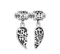 Bff Forever Words Best Friends Puzzle Due Pezzi Divisi A Forma Di Cuore Charm Perlina Penzolante Ossidato .925 Sterling Silver Adatto A Bracciale Europeo