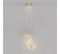 BFFGKGL Decorazione Della Casa Lampada A Sospensione Per Bambini A LED Luna Astronauta Lampadario A Sospensione Lampadario Dimmerabile Nero Oro Camera Da Letto Del Ragazzo Lampada A Sospensione Per La