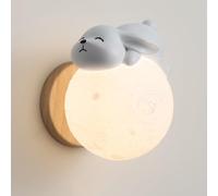 BFFGKGL Lampada da parete moderna per cameretta dei bambini Creatività nordica Simpatico cartone animato Coniglio Luna Lampada da parete per camera dei bambini Lampada da parete sferica minimalista bi