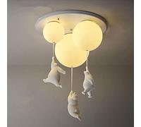 BFFGKGL Lampadario Da Soffitto A Forma Di Orso Minimalista Nordico LED Dimmerabile Simpatico Cartone Animato Orso Plafoniera Da Incasso A 3 Luci Con Palloncino In Vetro Bianco Per La Camera Dei Bambin