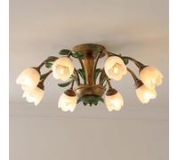 BFFGKGL Plafoniera da incasso a forma di fiore in vetro di latte per fattoria rurale francese a 6 luci Lampadario da soffitto per cucina a isola in oro vintage in stile americano Creatività nordica La