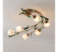 BFFGKGL Plafoniera moderna a forma di fiore a 6 luci per isola della cucina Creatività nordica Tulipano Rosa Vetro trasparente Lampada da soffitto floreale per soggiorno Lampada a sospensione in campa