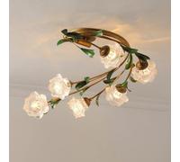 BFFGKGL Plafoniera moderna a forma di fiore a 6 luci per isola della cucina Creatività nordica Tulipano Rosa Vetro trasparente Lampada da soffitto floreale per soggiorno Lampada a sospensione in campa