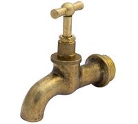 BFG, rubinetto da giardino, cromato, in ottone anticato, con manovella per l'apertura, con filettatura di circa 2 cm, per esterno, stile vintage