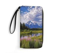 BFGWK Grande portafoglio novità Grand Teton stampa portafoglio lungo con cerniera portafoglio in pelle adatto sia per uomini che per donne, stile, 19,7 x 10,5 cm