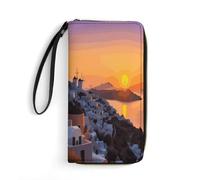 BFGWK Grande portafoglio novità Grecia isola tramonto paesaggio stampa portafoglio lungo con cerniera portafoglio in pelle adatto sia per uomini che per donne, stile, 19,7 x 10,5 cm