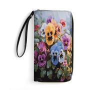 BFGWK Portafoglio grande con stampa di fiori del pensiero lungo portafoglio con cerniera portafoglio in pelle adatto sia per uomini che per donne, stile, 19,7 x 10,5 cm
