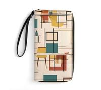 BFGWK Portafoglio grande con stampa moderna di metà secolo portafoglio lungo con cerniera portafoglio in pelle adatto sia per uomini che per donne, stile, 19,7 x 10,5 cm