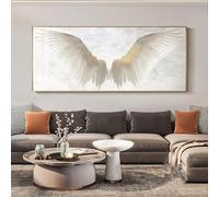 BFKJDS Stampa artistica moderna su tela con ali d'angelo bianche e dorate, poster da parete con piume per soggiorno e camera da letto, 60 x 132 cm, con cornice dorata pronta da appendere