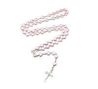 BFLKY Rosario con perline a forma di cuore, preghiera cattolica con ciondolo a forma di croce a forma di cuore, gioiello religioso