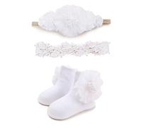 BFNAAgirl Set di fasce e calzini in nylon per bambina, con papillon e fiori, accessori per capelli elastici per capelli, regalo per neonati (W-5)
