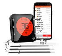 BFOUR Termometro da Cucina Digitale Termometro per Cucina Bluetooth Termometro per Carne Barbecue Wireless Termometro da Forno con Timer BBQ Griglia LED Display App 6 Sensori (Nero Chiaro, 3 Sonde)