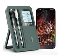 BFOUR Termometro per carne senza fili con 2 sonde (aggiornamento), termometro Bluetooth con grande display LCD, controllo app, termometro intelligente per barbecue, forno e barbecue