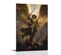 BFQMBKJUQ Poster artistico decorativo con Arcangelo Michele, resistente all'umidità, resistente allo sbiadimento, impermeabile, decorazione per casa e negozio, 50 x 75 cm, con cornice