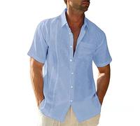BFSGBFNTMD Camicia Casual da Uomo A Maniche Corte con Risvolto Estivo Tinta Unita Nuova Tasca Monopetto