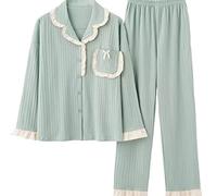 BFSGBFNTMD Pigiama Donna Primavera E Autunno Puro Cotone A Maniche Lunghe Autunno E Inverno Stile Principessa Colletto per Bambole di Moda Cuciture Dolci Tinta Unita Servizio A Domicilio