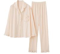 BFSGBFNTMD Pigiama Donna Primavera E Autunno Puro Cotone A Maniche Lunghe Autunno E Inverno Stile Principessa Colletto per Bambole di Moda Cuciture Dolci Tinta Unita Servizio A Domicilio