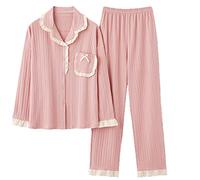 BFSGBFNTMD Pigiama Donna Primavera E Autunno Puro Cotone A Maniche Lunghe Autunno E Inverno Stile Principessa Colletto per Bambole di Moda Cuciture Dolci Tinta Unita Servizio A Domicilio