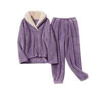 YIJOY Pigiama in Pile Corallo Donna Autunno E Inverno Pigiama in Flanella Pigiama Set Ispessimento Lounge Sleepwear Sets Sleepwear,Purple,L