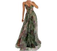 BFSWL Abiti eleganti da donna lunghi - Estivi senza schiena scoperta in tulle - Spaghetti Abito estivo profondo - Vacanza a terra maxi abito