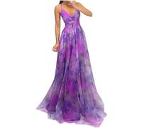 BFSWL Abiti eleganti da donna lunghi - Estivi senza schiena scoperta in tulle - Spaghetti Abito estivo profondo - Vacanza a terra maxi abito, viola., S