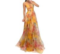 BFSWL Abiti eleganti da donna lunghi - Estivi senza schiena scoperta in tulle - Spaghetti Abito estivo profondo - Vacanza a terra maxi abito