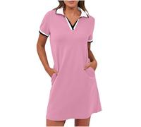 BFSWL Abito polo da donna a maniche corte, miniabito con scollo a V, abito da golf, estivo, corto, da tennis, tinta unita, con risvolto, abito casual per il tempo libero, per attività all'aperto