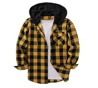 BFSWL Camicia a quadri da uomo a maniche lunghe con cappuccio - Camicia a quadri casual autunnale - Camicia giacca a vestibilità regolare, giallo., XXL