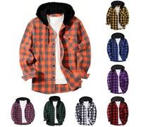 BFSWL Camicia a quadri da uomo a maniche lunghe con cappuccio - Camicia casual a quadri autunnale - Giacca da camicia a vestibilità regolare, verde militare, L