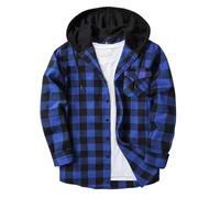 BFSWL Camicia a quadri da uomo a maniche lunghe con cappuccio - Camicia casual a quadri autunnale - Giacca da camicia a vestibilità regolare, Blu, S