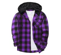 BFSWL Camicia a quadri da uomo a maniche lunghe con cappuccio, per autunno e tempo libero, vestibilità regolare, viola., XL