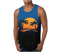 BFSWL Canotta estiva da uomo, in cotone, senza maniche, motivo tropicale, con stampa alla moda, girocollo, taglie forti, per il bodybuilding, Blu, M