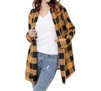 BFSWL Cardigan da donna, lungo, elegante, sottile, a quadretti, per le mezze stagioni, autunnale, a maniche lunghe, leggero, aperto, casual, per le mezze stagioni, cardigan, giallo., M